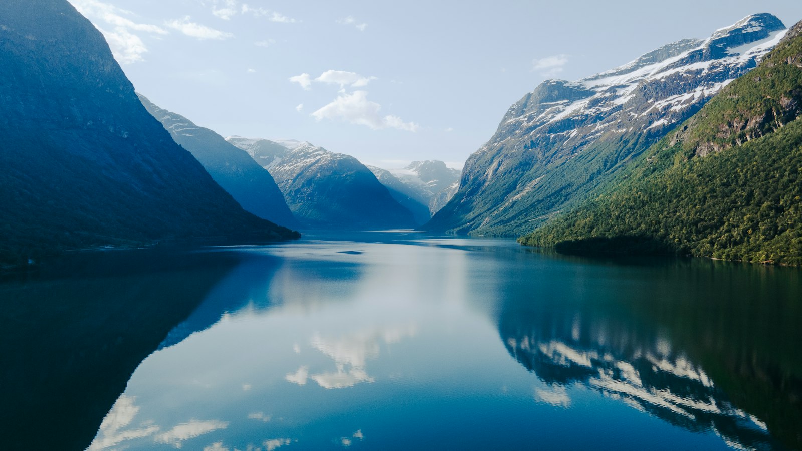 Norwegian fjord surrounded by mountains