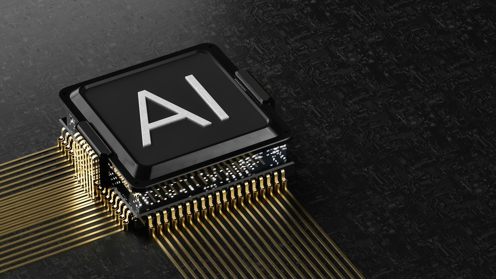 Computer processor chip on a dark circuit board