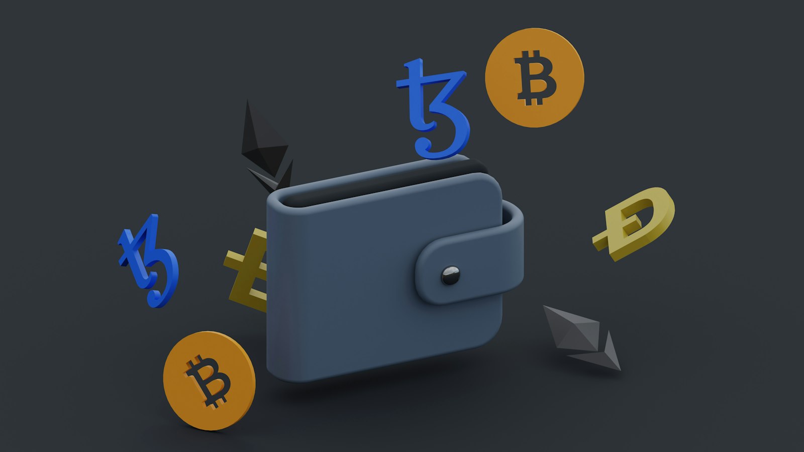 Illustration of a wallet with bitcoins